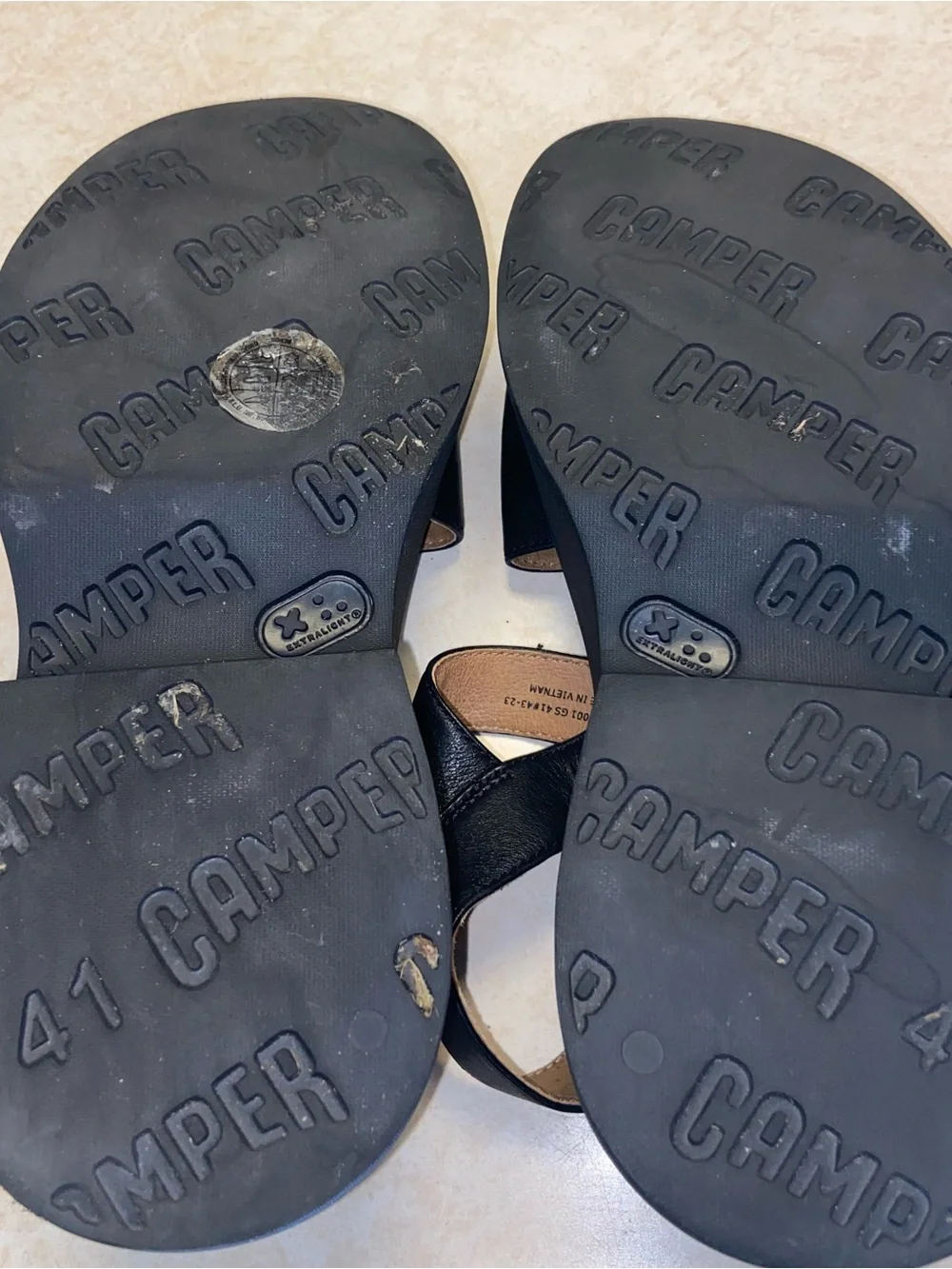 Camper shoes Womens Size 41 Black Platform Sandals Buckle Strap Leather Tasha